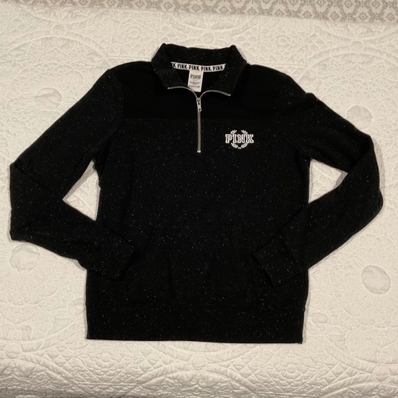 Victoria's Secret LOVE PINK 1/4 Zip Black Jacket Sweatshirt Women's Size Small - Picture 1 of 7